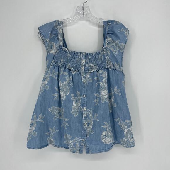 Old Navy Ruched Floral Top Size Medium Tall - Picture 2 of 7